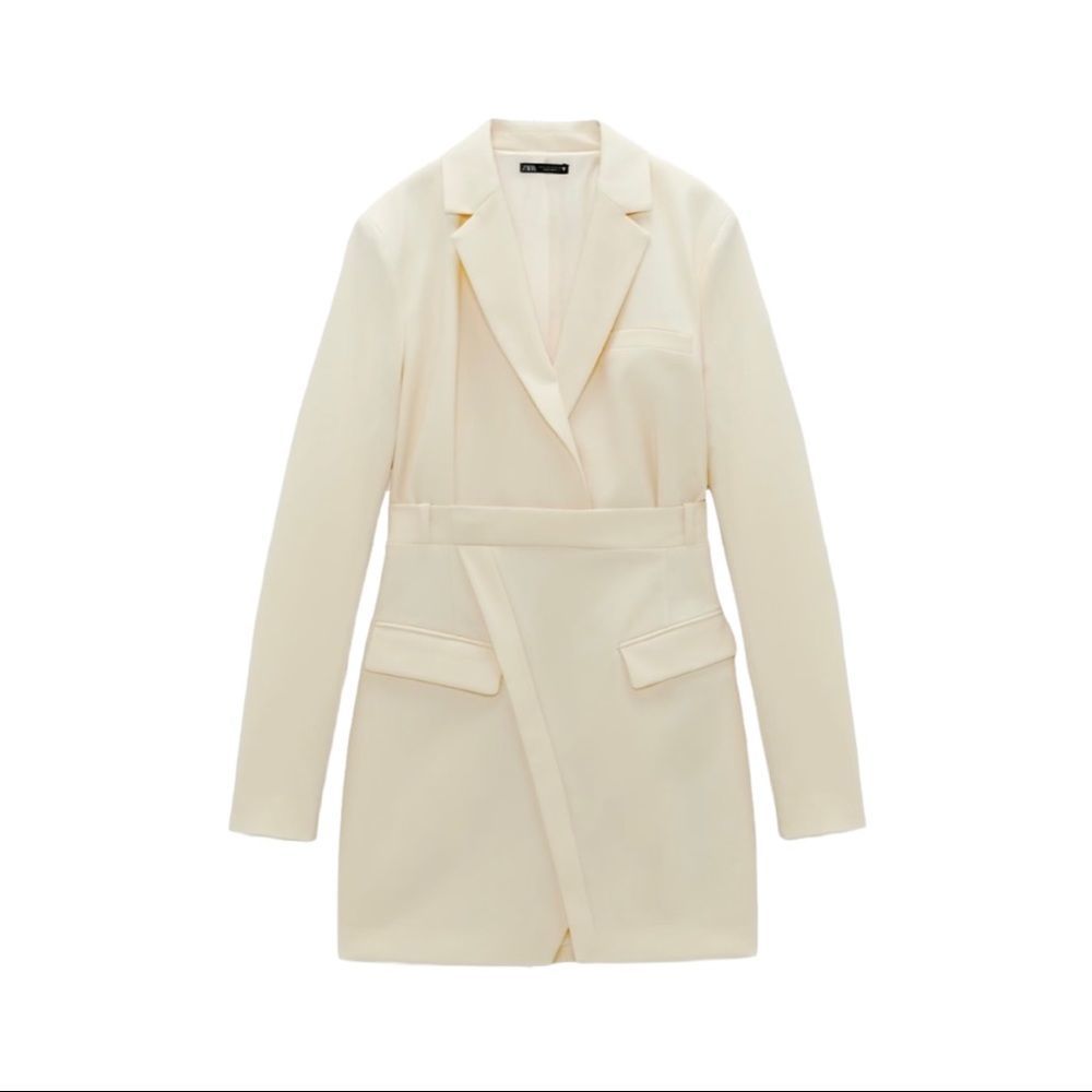Zara Lapel Collar Blazer Cream Dress